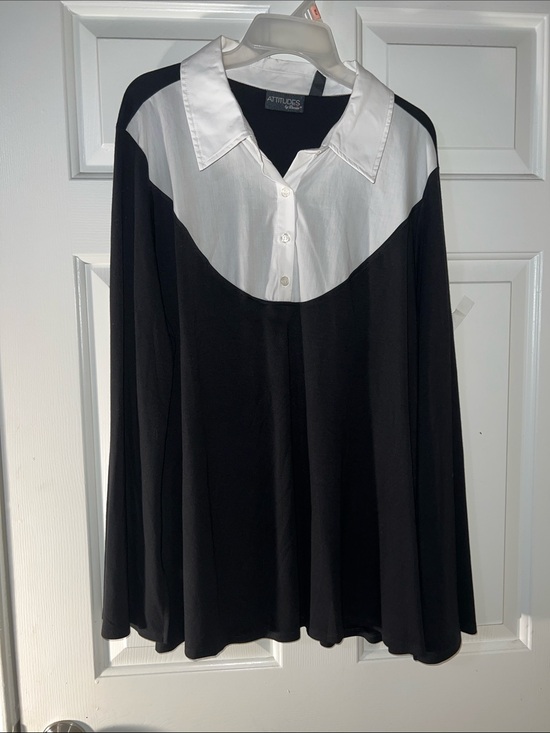 Attitudes by Renee Tops - Attitudes by Renee Black and White Button-Up Panel Blouse